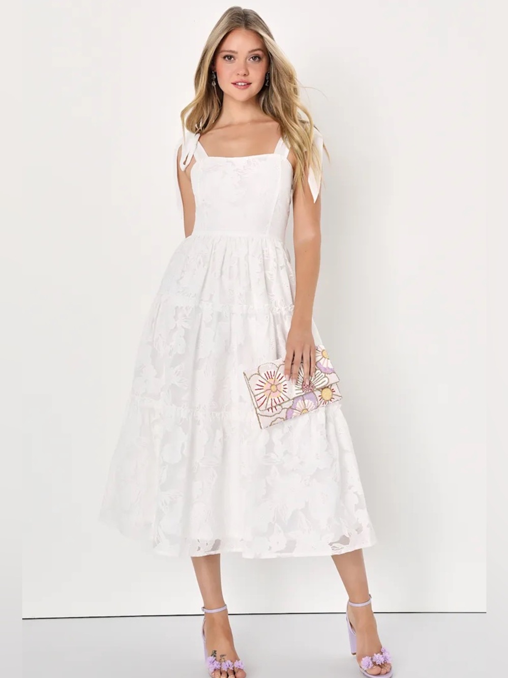 Lulus Proof of Perfection White Floral Tiered Midi Dress Size L